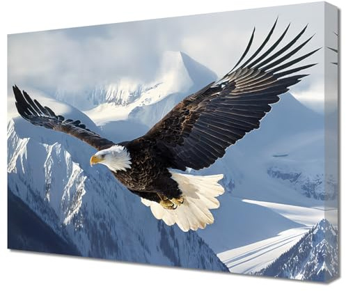 ZQQART Leinwandbild mit Adler schwarz weiß fliegender Weißkopfseeadler Bild westliche Tiere Malerei fliegende Vögel Wildtiere Tiermotiv Poster für Küche Büro Zuhause Wanddekoration (Adler-B,40x60cm)