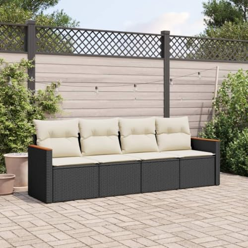 Festnight Balkon Sofa mit Stauraum Rattan Sofa Gartensofa 4 Sitzer Lounge Sofa Outdoor Rattansofa Sitzecke Balkon Lounge Klein Couch Gartenlounge Polyrattan Balkonmöbel Gartenmöbel