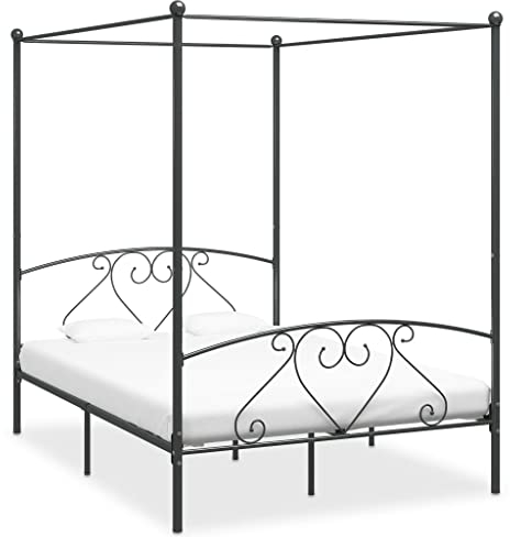 THOYTOUI Himmelbett-Gestell Grau Metall 160 x 200 cm, Bettrahmen Polsterbett Tagesbett Bettsystem Geeignet für Gästezimmer Hotel Schlafzimmer Wohnung