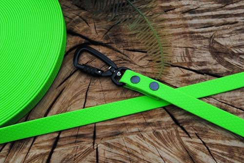 Soft-Vinyl Hundeleine 20mm Neon-Grün Twist-Lock Sicherheitshaken abwischbar Schleppleine Gummi (3Meter ohne Schlaufe)