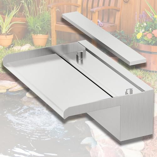 LONGRUNNEW Kit Cascata Piscina Laghetto a lama, Fontana da Giardino Esterno in Acciaio Inossidabile con Accessori, Decorazione Laghetto da Giardino Patio (Lunghezza 30cm, Larghezza 20cm)