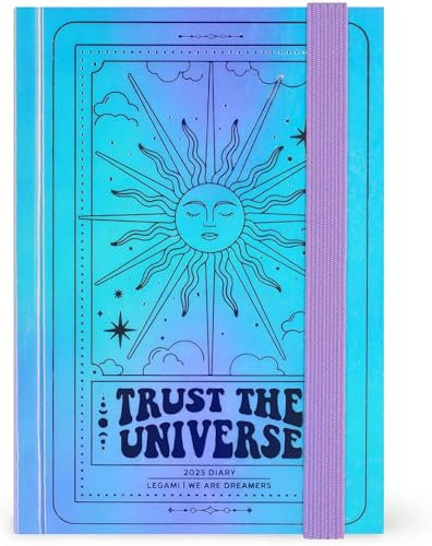 Tageskalender limitierte Auflage Vertrauen des Universums 12 Monate F.to Medium 9,5 x 13 cm, von Januar 2025 bis Januar 2026, Verschluss mit Gummiband, Farbe + Stift und Lesezeichen