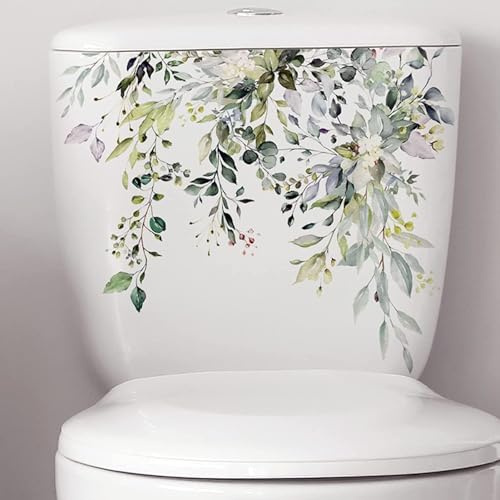Grüne Pflanze Blätter Blumen Toilettensitz Deckel Aufkleber Selbstklebend Badezimmer Wandaufkleber Grünes Blatt Floral DIY Abnehmbare wasserdichte Toilettenaufkleber für Badezimmer Spülkasten Dekor
