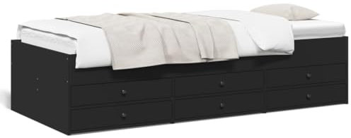 Fasba Tagesbett, Gästebett mit 6 Schubladen mit Rollen, Schlafsofa für Schlafzimmer, Bettsofa Sofabett Daybed Bett, Schwarz 100x200cm Holzwerkstoff