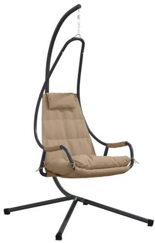 vidaXL Hängendes Ei-Stuhl Stahl 94 x 107 x 196,5 cm Taupe | Höhenverstellbare Armlehnen für einen bequemen Sitz, Hergestellt aus robustem Stahl und weichem Polyesterstoff,