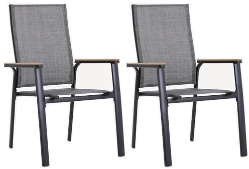 PHI VILLA Gartenstuhl 2er Set Stapelbaren, Tragbaren Gartenstühle Hochlehner, Leichte Outdoor Sessel, Pulverbeschichteter Aluminium-Außensessel Balkonstuhl für Balkon Veranda,Grau