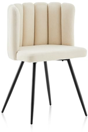 CLIPOP Schminktisch Stuhl, Lesesessel Bequem, Lounge & Cocktailsessel, Muschelsessel Weicher Kleiner Wohnzimmer Sessel mit Metal Leg, Polsterstuhl mit Armlehnen für Schlafzimmer (1, Chenille Weiß)