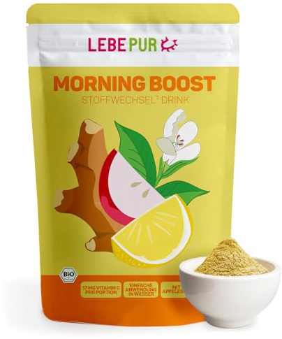 Lebepur BIO Morning Boost Stoffwechseldrink 100g - aus Zitrone, Apfelessig, Ingwer und Acerola - Pulvermischung mit 17 mg Vitamin C pro Portion - 20 Portionen - ohne Zusatzstoffe