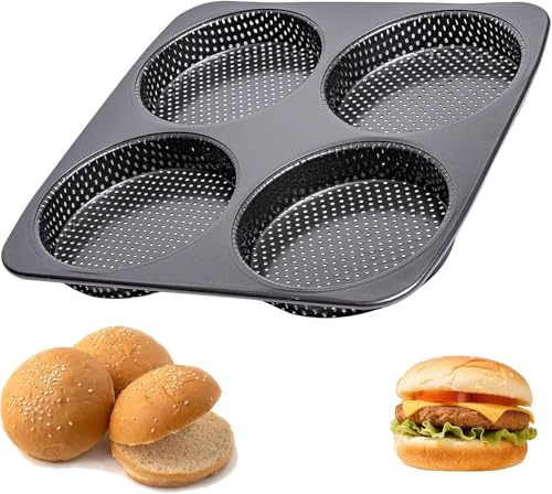 GYJZZW Moule à hamburger, moule à hamburger rond en acier au carbone perforé anti-adhésif de 12,7 cm pour tarte, brioches, viande, pain, mini pizza (A1)