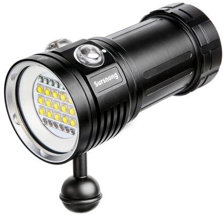 Sursnong L15 8000 Lumens - Lampe Video sous-Marine Professionnelle, Lumière Blanche 6500K et 90 CRI, Recharge USB-C, Étanche IP68 (100m) pour Plongée et vidéographie