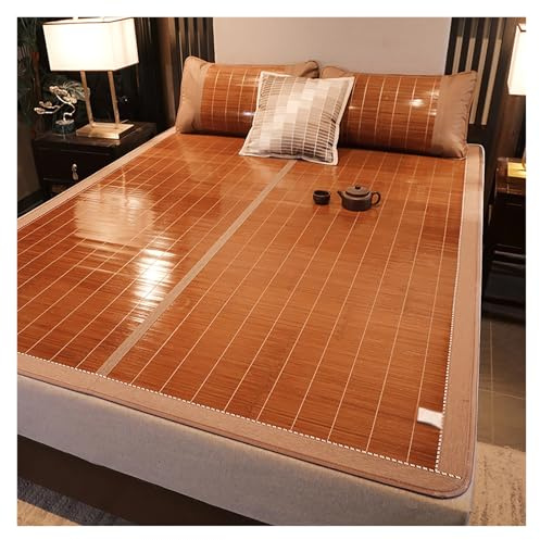 Tapete de bambú para dormir para verano, comodidad refrescante de doble cara con soporte de espalda, diseño portátil y plegable para el hogar, viajes y al aire libre (180 x 220 cm)