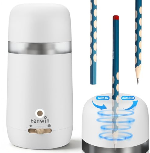 tenwin Temperamatite elettrico completamente automatico, ricaricabile e portatile, veloce da 7 – 12 mm matite e matite colorate, ideale per casa, ufficio e scuola (bianco)
