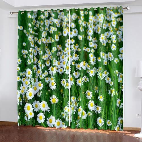 Wycian Lamellenvorhang Ösenvorhang Grün Gelb 2 Er Polyester Gänseblümchenfeld H138 X B86Cm für Schlafzimmer