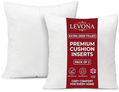 Levona Pack of 2 Cushion Inserts 45x45cm (18x18 Inch),outdoor cushions, Perfect Hollowfibre for Sofa Cushion Pads Cushion Supportive Bounce Back Comfort