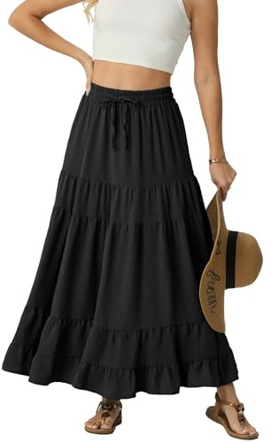 IWOLLENCE Maxi Gonne per Donna UK Lunghe da Donna Vita Elasticizzata A Linea Fluida Due Tasche Laterali con Coulisse Leggera e Traspirante, Nero , L