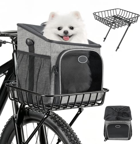 Cestino per cani anteriore e traspirante, fino a 5,5 kg, pieghevole, per cani, per bicicletta, anteriore, per cani, montaggio regolabile per bici da corsa, mountain bike, e-bike