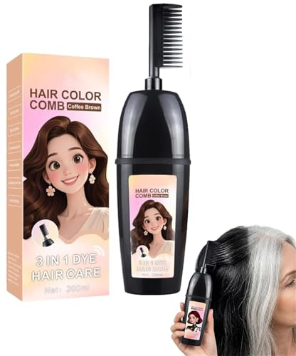 3-in-1 Comb for Hair Coloring with Integrated Brush,Portable Hair Dye,Plant Extract Hair Dye,Gentle Gray Hair Coverage (Coffee Brown)