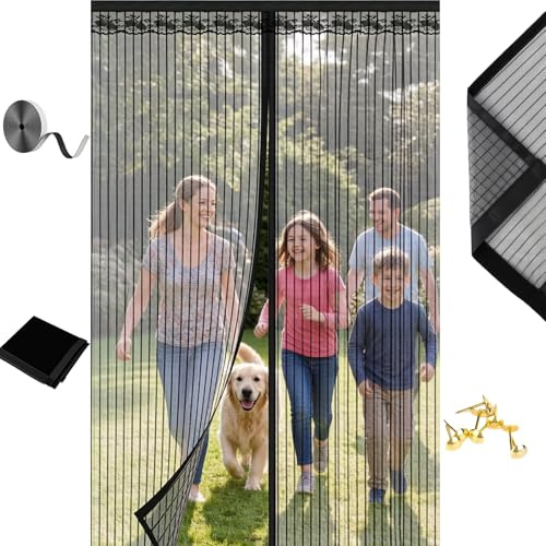 Fly Screens for Doors, Door Fly Screen Curtain, Magnetic Fly Screen Door – Durable Mesh Keeps Flies & Mosquitoes Out, Easy No Drill Installation (39.37 x 82.68 Inches)