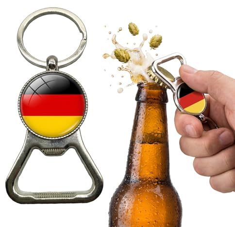 Décapsuleur Porte-Clés Allemagne, Ouvre-Bouteille en Métal Robuste aux Couleurs du Drapeau Allemand (Noir Rouge Jaune), Accessoire Indispensable pour Supporters de Foot et Fêtes, Cadeau Homme