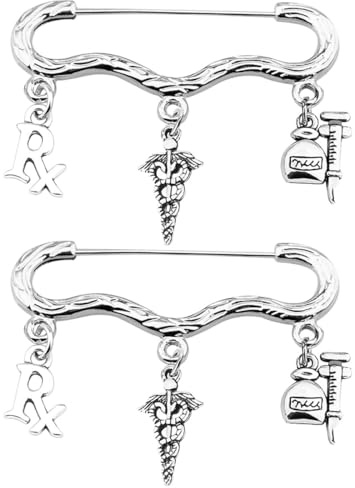 HAKIDZEL Spille Creative a Forma di Siringa in Lega Argento 2 Pezzi per Farmacista e Medico, Accessorio Decorativo per Costume e Gioco di Ruolo
