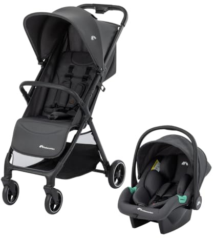 Bebeconfort Azur Duo, 2-in-1 Resesystem, 0–3år (15kg), Mineral Graphite | Resesystem med Bilbarnstol, Lättviktig & Kompakt Resevagn, Plant Liggläge, Automatisk Enhands Fällning, Rymlig Korg
