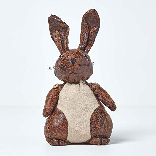HOMESCAPES Origineller Türstopper Stoff Fensterstopper Hase Kunstleder braun