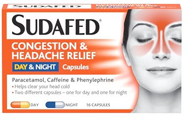 Sudafed Congestion & Headache Relief Day & Night Capsules (Pack of 16), Relieves Congestion and Helps Fight Blocked Nose and Headache, Specifically Formulated for Use During the Day and Night