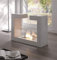 STONES HOME FURNITURE, Camino a Bioetanolo da Pavimento, Senza Fumo, Bruciatore in Acciaio da 1,5 l, Durata Fiamma 3 ore, Modello Tete a Tete, Colore Bianco con Vetro Temperato, 78 x 25 x h 58 cm
