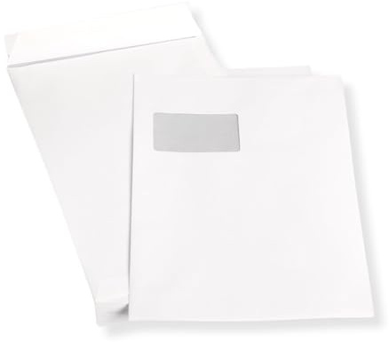 50 Stück Versandtaschen Briefumschläge C4 A4 weiß haftklebend mit Fenster 229x324 mm HK