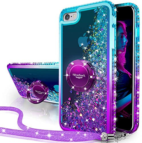 Miss Arts Fodral för iPhone 8/7, fodral iPhone SE 2022/2020, flicka silikon paljett strass bling glitter lyx med stativ, flytande fodral för iPhone 8/7 - lila