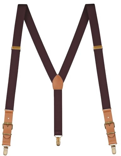 Buyless Fashion Leather End Suspenders for Men - 48 Elastic Adjustable Straps 1 - Y Shape - 5136-Brown
