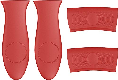 4Pack Pot Holders for Kitchen, No-slip Cast Iron Handle Cover Protect Your Hands, Heat Resistant Silicone Hot Handle Holder for Skillets, Frying Pans, Griddles, Metal Aluminum Cookware (Red)