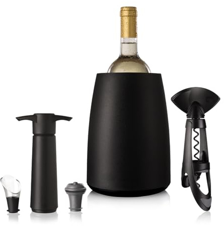 VacuVin Wine Set Elegant : Weineimer mit Twister + Tropfschutz + Schwarze Pumpe + graue Deckel