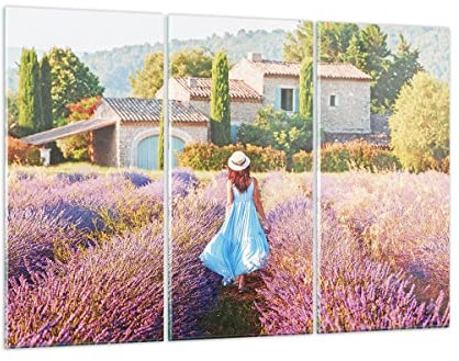 Mehrteilige Bilder auf Glas 165x110cm Glasbild Boho Heidekraut Frau Groß XXL Wanddeko Schlafzimmer Küche Set 3 teilige Wandbilder Dekoration Wohnzimmer Modern Wand Kunstdruck Art GCE165x110-4420