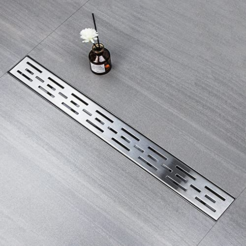 sunrik Duschrinne 100 cm, Strips Duschrinne extra flach, Edelstahl Bodenablauf Komplettset mit Siphon Haarsieb