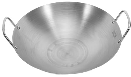 Housoutil Poêle Wok Antiadhésive en Acier Inoxydable Poêles à Frire Wok Traditionnel Chinois Ustensiles de Cuisine Anti- Rayures avec Fond Plat Et Poignée pour Cuisinière Électrique à