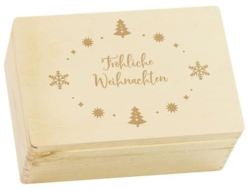 LAUBLUST Erinnerungsbox mit Gravur - Fröhliche Weihnachten - 30 x 20 x 14 cm - Aufbewahrungsbox mit Deckel groß - Weihnachtsdeko - Baby Geschenk Junge - Geschenkbox mit Deckel