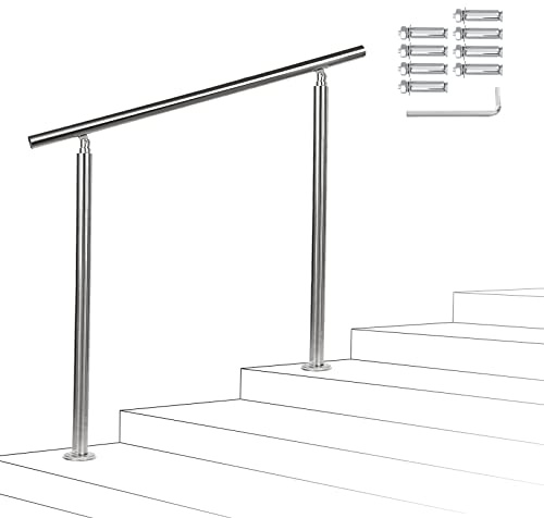 Joparri Rampe d'escalier 150 cm sans traverses, main courante en acier inoxydable, angle réglable, balustrade pour intérieur et extérieur