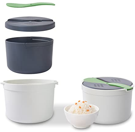 Mikrowellen-Reiskocher (2L), mit Reiss chaufel, Deckel, Sieb und dampfen dem Topf, spülmaschinen fest, PP-Reiskochset in Lebensmittel qualität(Grün)