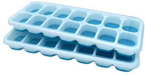 Stampi per Cubetti di Ghiaccio in Silicone con Coperchio - Set da 2, Senza BPA, Facili da Sganciare per Congelatore, Perfetti per Whisky, Cocktail e Bevande Estive Fresche,Blu