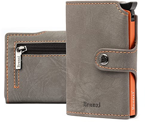 Bronzi® Portafoglio Uomo Slim Piccolo | Portacarte Uomo Donna Portatessere Porta Carte Di Credito | Portafogli Mini Protezione RFID con Portamonete | Box Regalo - Brand Italiano