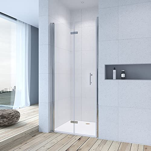 AQUABATOS® Rahmenlos Faltbare Duschtür 75 cm Verstellbereich von 75-78,5 cm Nischentür Dusche Duschwand Glas Drehfalttür Falttür 6 mm ESG Sicherheitsglas mit NANO Beschichtung höhe 195 cm