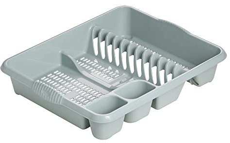Jazooli Large Plastic Kitchen Plate Dish Drainer Rack Draining Board Cutlery Holder Storage Organiser 4 Compartment - Size: 48cm x 39cm x 9cm (Green)