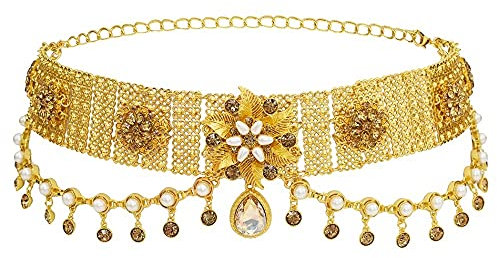 RWRAPS Bohemian Vintage Metall Schmetterling Bauchtanz Gürtel Ketten für Frauen Strass Münze Taasel Kleid Taille Kette Zigeuner Körperschmuck (Farbe: Gold)