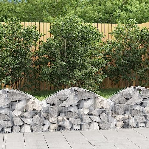 Higsose Gabion avec arc haut 100 x 30 x 40/60 cm argenté, fer galvanisé, mur de gabion, panier à pierres remplissable, panier à pierres, mur de jardin, banc de gabion, mur de soutènement