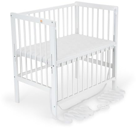 FabiMax Baby Beistellbett Flex mit innovativem Seitengitter für Boxspringbett, Buche massiv weiß, inkl. Matratze Comfort