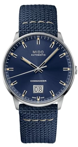 MIDO Commander Big Date - Swiss Automatic Watch for Men - Blue Dial - 42mm Stainless Steel Case - Blue Fabric Strap - M0216261704100
