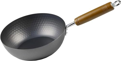 JapanBargain 4965, petit wok de Pékin Poêle à frire japonaise induction traditionnelle chinoise antiadhésive en fer 20 cm, fabriqué au Japon (19,8 cm)