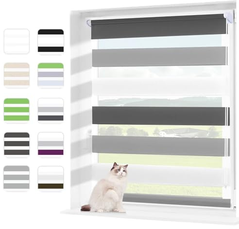 Wudomi Doppelrollo Klemmfix ohne Bohren Weiß-Grau-Anthrazit 110x140cm(BxH),Lichtdurchlässig und Verdunkelnd Duo Rollo,Klemmrollo Seitenzugrollo für Schlafzimmer, Badezimmer, Wohnzimmer Fenster und Tür
