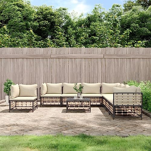 Tino Tech Garten-Lounge-Set mit Kissen Gartenmöbel Set Lounge Garnitur 9-TLG Gartenbank Gartensofa für Balkon und Terrasse Wetterbeständig Komfort Look für Den Täglichen Anthrazit 72x72x66 cm